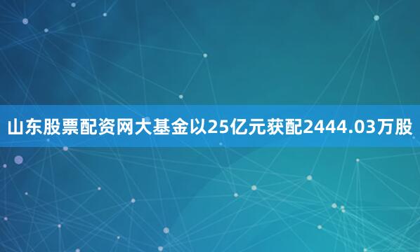 山东股票配资网大基金以25亿元获配2444.03万股