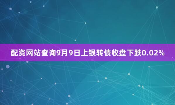 配资网站查询9月9日上银转债收盘下跌0.02%